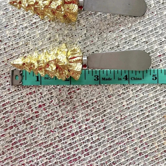 Boston Warehouse Tree Handles Cheese Spreaders Vintage Gold Tone Festive Holiday - Picture 5 of 5